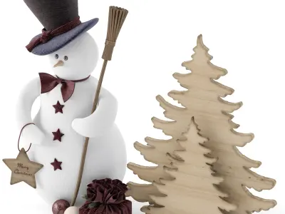 Snowman and wooden christmas tree 2 3D model