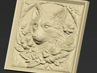 Wolf and Flowers A137 3D print model