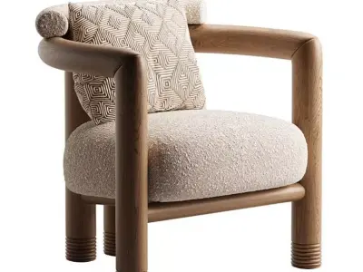 Porto Wood Frame Accent Chair 3D model