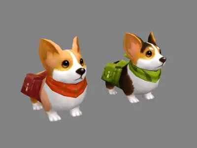 Cartoon corgis - puppy dogs  Low-poly 3D model