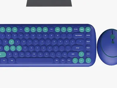 Wireless Pc Set Monitor Keyboard Mouse Handsome Blue Version 3D model