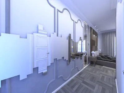 Bedroom modern with walls and bed 3D model