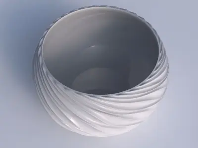 Bowl spheric twisted with wavy extruded lines 3D print model