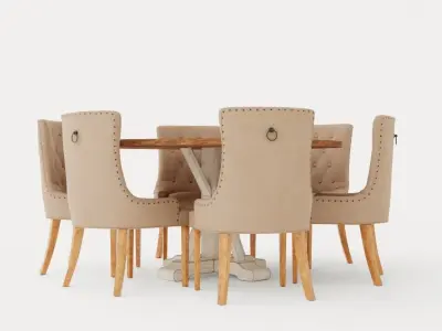 Lyon Food Group Round With 6 Victoria Chairs Winter Low-poly 3D model