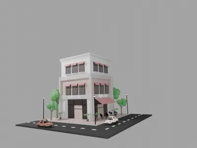 Low Poly Coffee Shop Low-poly 3D model
