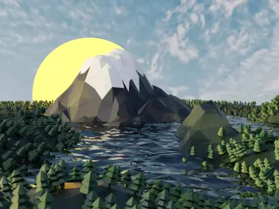 Landscape mountain in forest Free low-poly 3D model