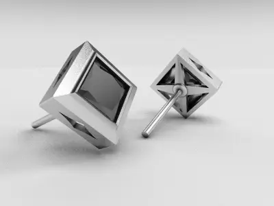 Luxury Square Stud Earrings 5mm gem with Secure  Screw 3D print model