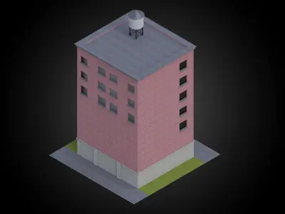Brick building w water tower exterior fully modeled architecture Low-poly 3D model