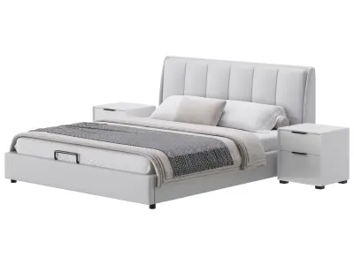 Gray Wingback Upholstered Headboard Bed 3D model