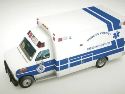 Ambulance v11 old style Low-poly 3D model