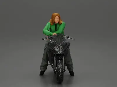 motorcyclist woman hoodie sitting on motorcycle 3D print model