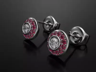 Luxury gemstone stud earrings  Round diamond cluster earrings Free 3D model