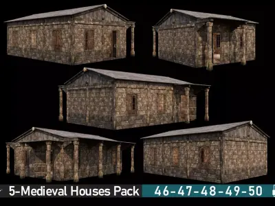 Medieval Houses Pack 46-47-48-49-50 - 4K Textures Game Ready Low-poly 3D model