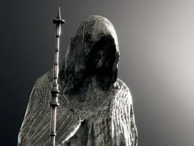 statue with staff Low-poly 3D model