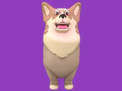 Animated Stylized Striped Brown Welsh Corgy  Low-poly 3D model