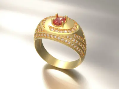Men Diamond and oval Gem ring 3D print model