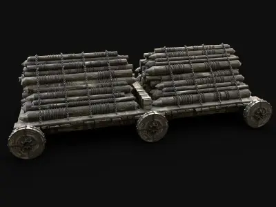 HEAVY LOGS WAGON SLEIGH TIMBER LUMBER TREE ORC SLEDGE Low-poly 3D model