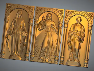 polygon 3D model three golden statues of jesus 3D print model