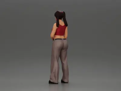 Chola girl with pigtails standing in flared pants 3D print model