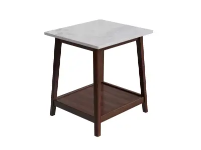 Walnut Finish With Faux Marble Top Solid Wood Leg Side Table 3D model