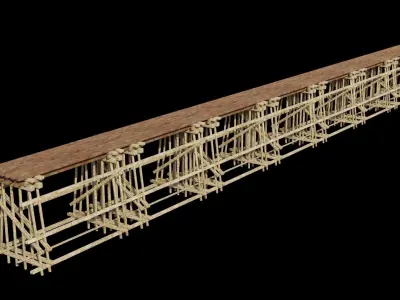 Two models 3D Wood trestle bridge and rail tracks Low-poly 3D model