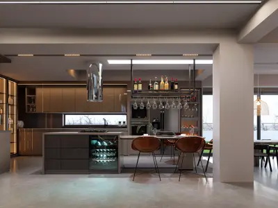 Villa kitchen and living room 3D model
