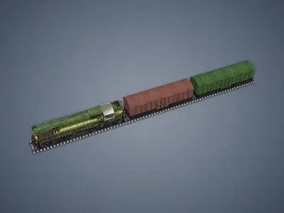 Locomotive and Box Car Low-poly 3D model