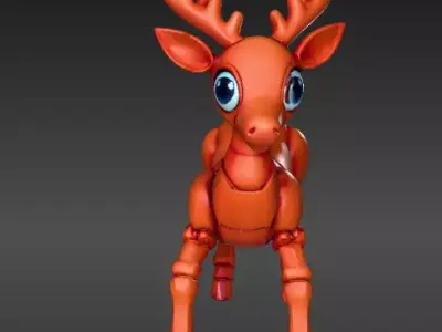 Flexi Reindeer Articulated Holiday Reindeer 3D Print Model Low-poly 3D model
