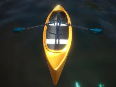 Canoe Boat with 2 Types of Oars 3D model