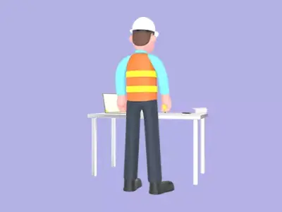 3D Cartoon Male Architect Character - Angry at Work Desk Scene 3D model