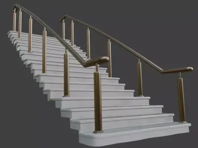 Luxurious White Marble Staircase with Bronze Handrails 3D model