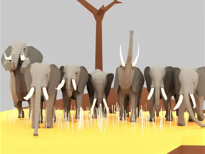 Elephants elephant with tusks Low-poly 3D model