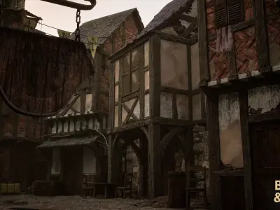 Medieval French Town Environment Low-poly 3D model