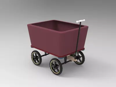 Wagon maroon on wheels 3D model