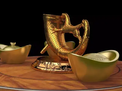 chinese gold ingot with horn 3D model