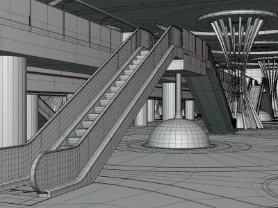 Sci-fi maglev station with train 3D model