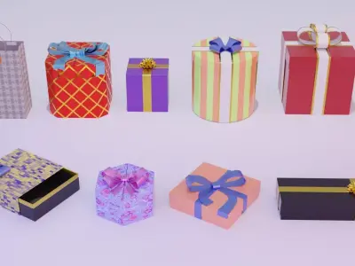 Christmas Gift Boxes and Bows Low-poly 3D model