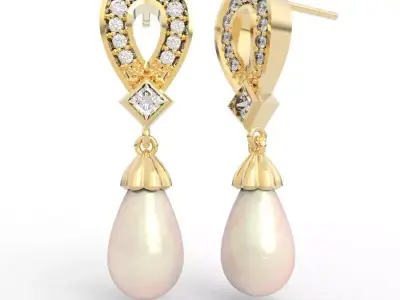 Glamorous Horseshoe Pearl Drop Earrings Diamond 3D print model