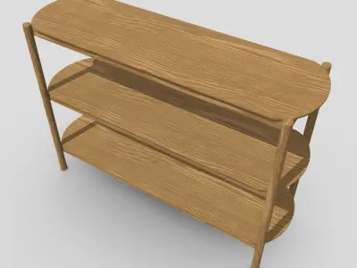 Shelf 6 wooden with three shelves Low-poly 3D model