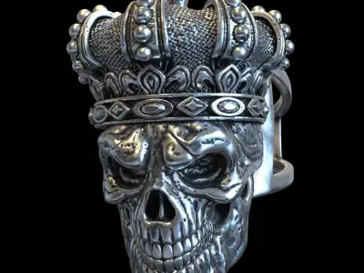skull ring jewelry King with crown vol1 3D print model