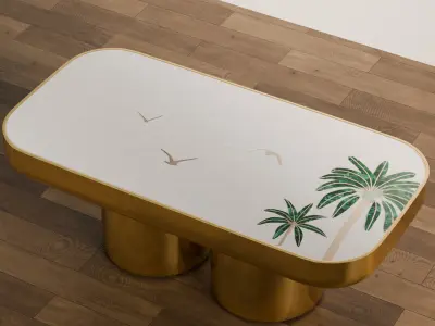 Modern Console Table Set with Golden Accents Low-poly 3D model