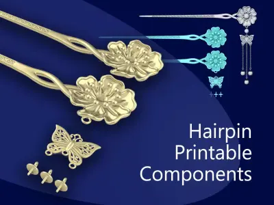 Chinese Flower Hairstick-Hair Pin-Accessories Components 3D print model