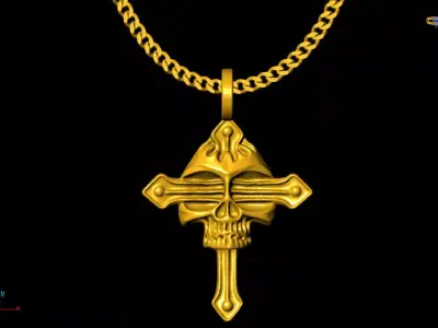 skull cross pendant charms - one inch pendant 3D print model