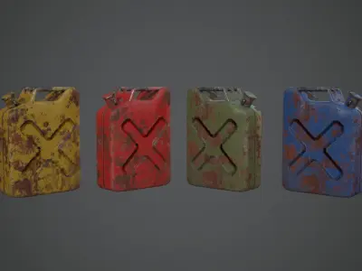 Canister PBR Game Ready Low Poly three rusty gas cans Low-poly 3D model