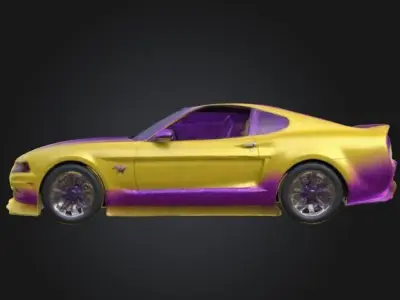 Stilized Yellow and purple Mustang Low-poly 3D model