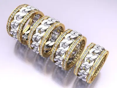 Chain Diamond ring - Miami Cuban ring - N8531A - 4 Size 3D Model Collection