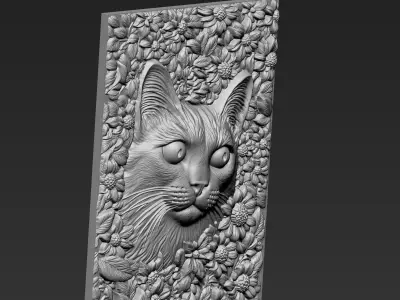 Cat Head with Flowers Background A26 3D print model