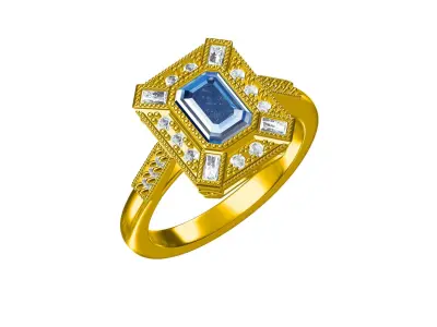 Blue Emerald Cut Artdeco Ring 3D print model
