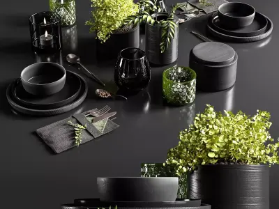 Table setting in black colors 3D model