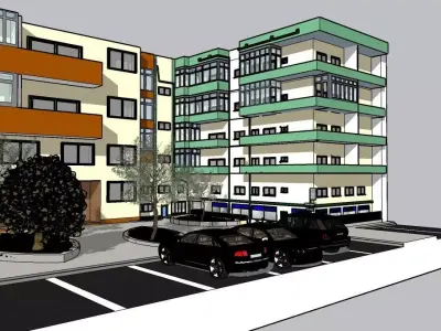 3D building apartment with cars parked 3D model